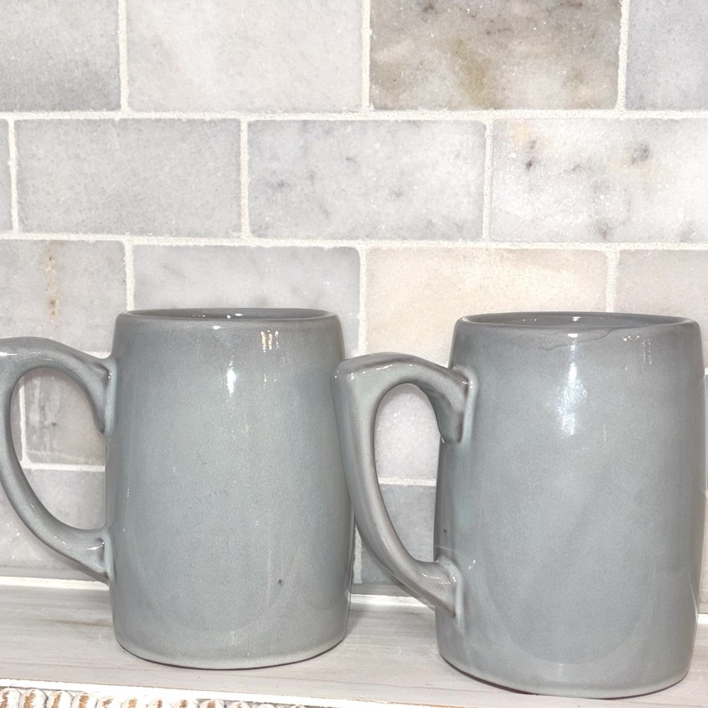 Thomas O'Brien Mugs Vintage Modern Blue Gray 18 Oz Coffee Cups Set Of 2 Large